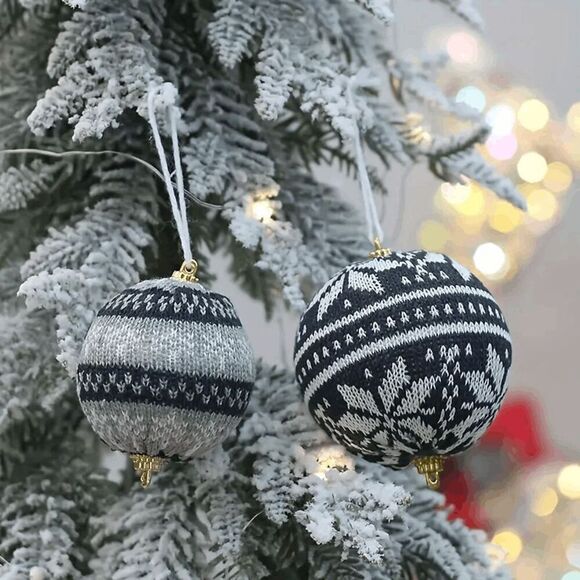 Brand New Black and White Knitted Fabric Christmas Ball Ornament Hanging Xmas Ba - Picture 3 of 4